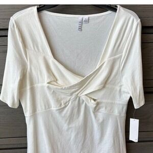 Elle Ivory White Women's Criss Cross Style Short Sleeve Blouse Size XL NWT